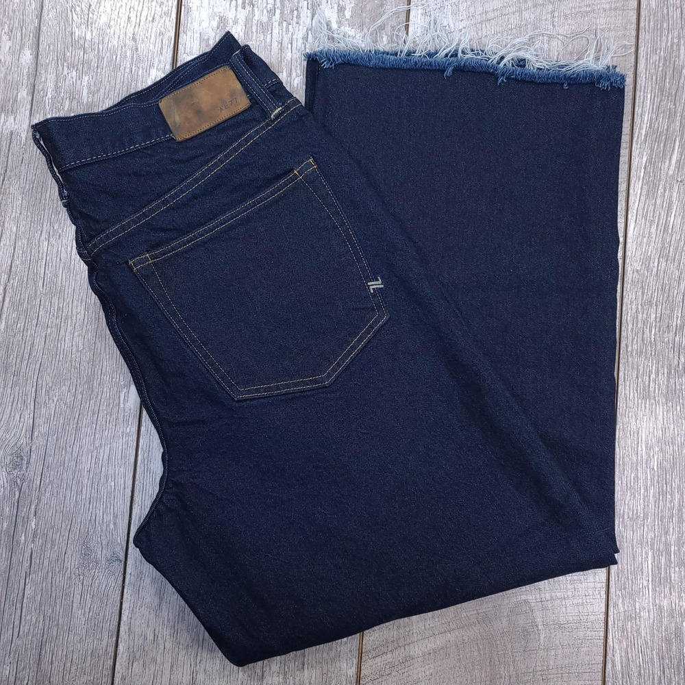 AE77 Stovepipe Wide Leg Jeans Womens 12 Indigo Blue Raw Hem High Rise Denim